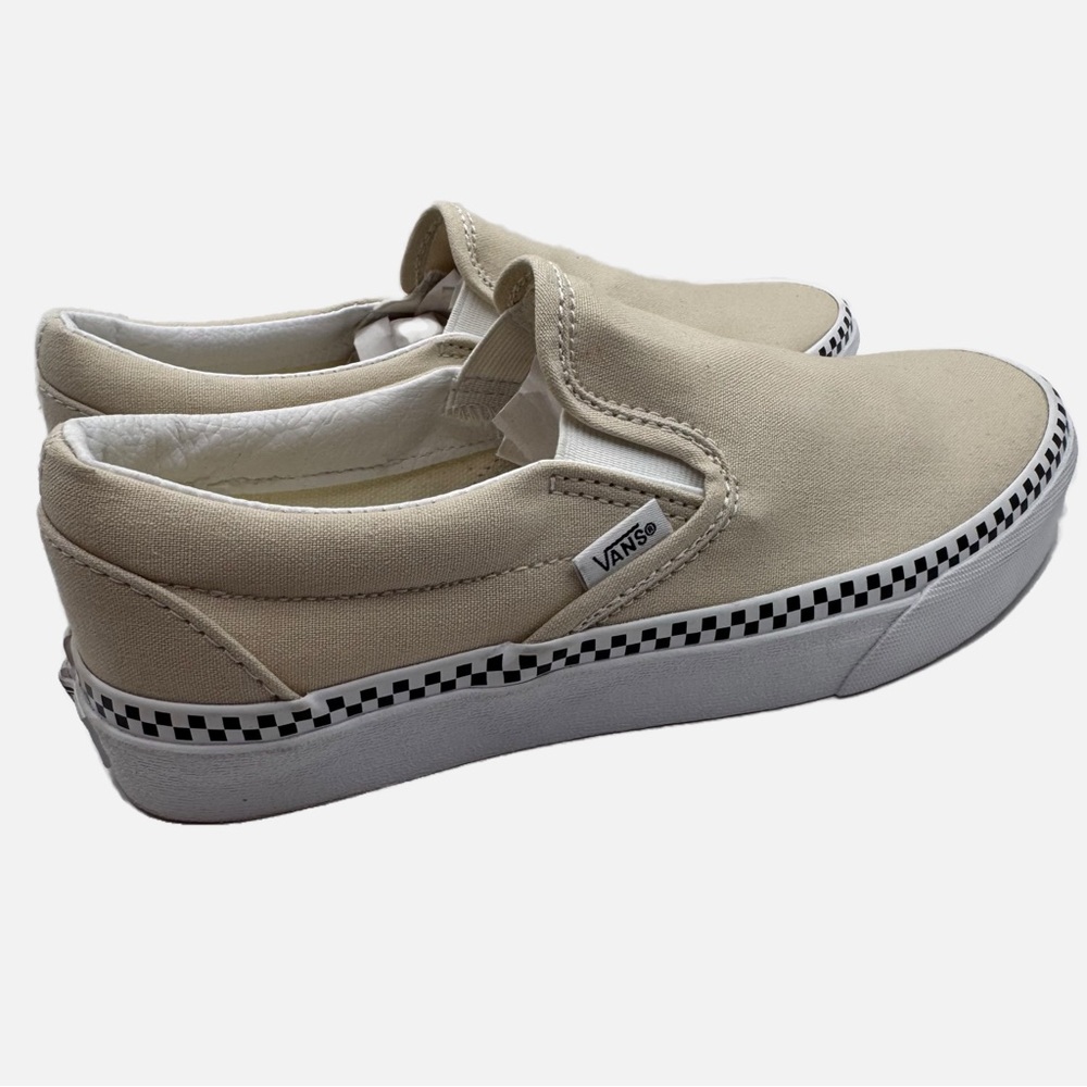Vans NWOT beige classic slip ons with checker detail 6.5 - Picture 2 of 12